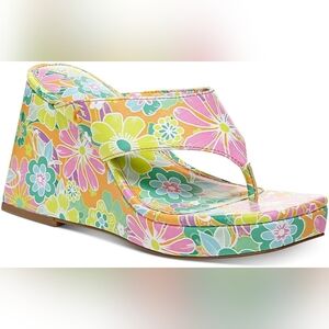 Circus by Sam Edelman Moira Thong Wedge Platform Sandals Orange Tropical Flower